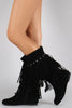 Suede Studded Layered Fringe Round Toe Knee High Boot