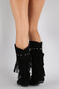 Suede Studded Layered Fringe Round Toe Knee High Boot
