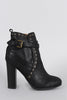 Qupid Distressed Strappy Stitched Thick Heeled Ankle Boots