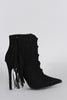 Suede Perforated Fringe Pointy Toe Stiletto Booties