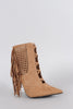 Suede Perforated Fringe Pointy Toe Stiletto Booties