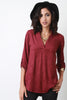 Suede Split V-Neck Long Sleeves Top