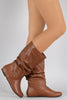 Soda Slouchy Round Toe Mid Calf Flat Boots