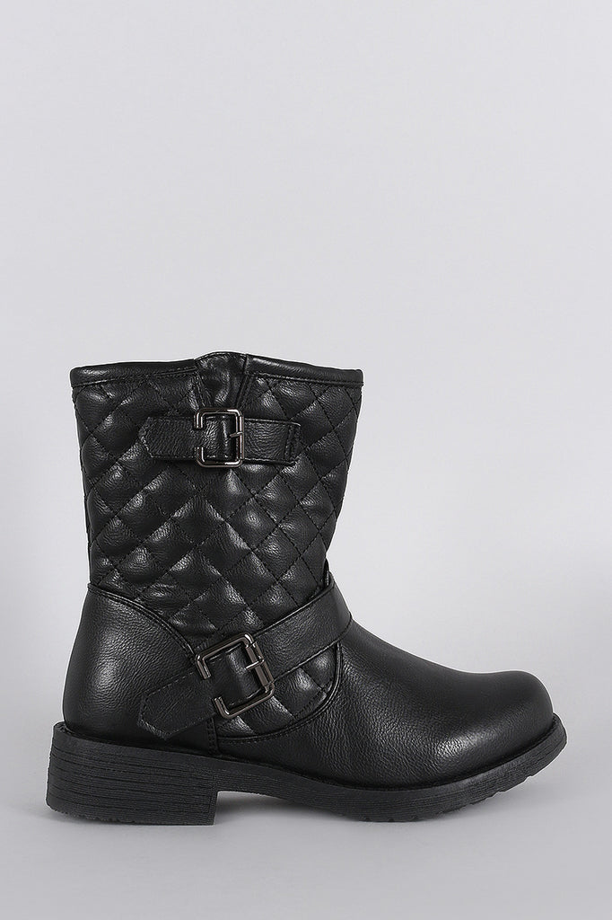 Quilted Round Toe Ankle Boots