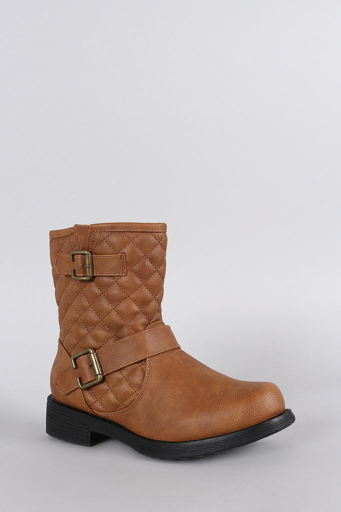 Quilted Round Toe Ankle Boots