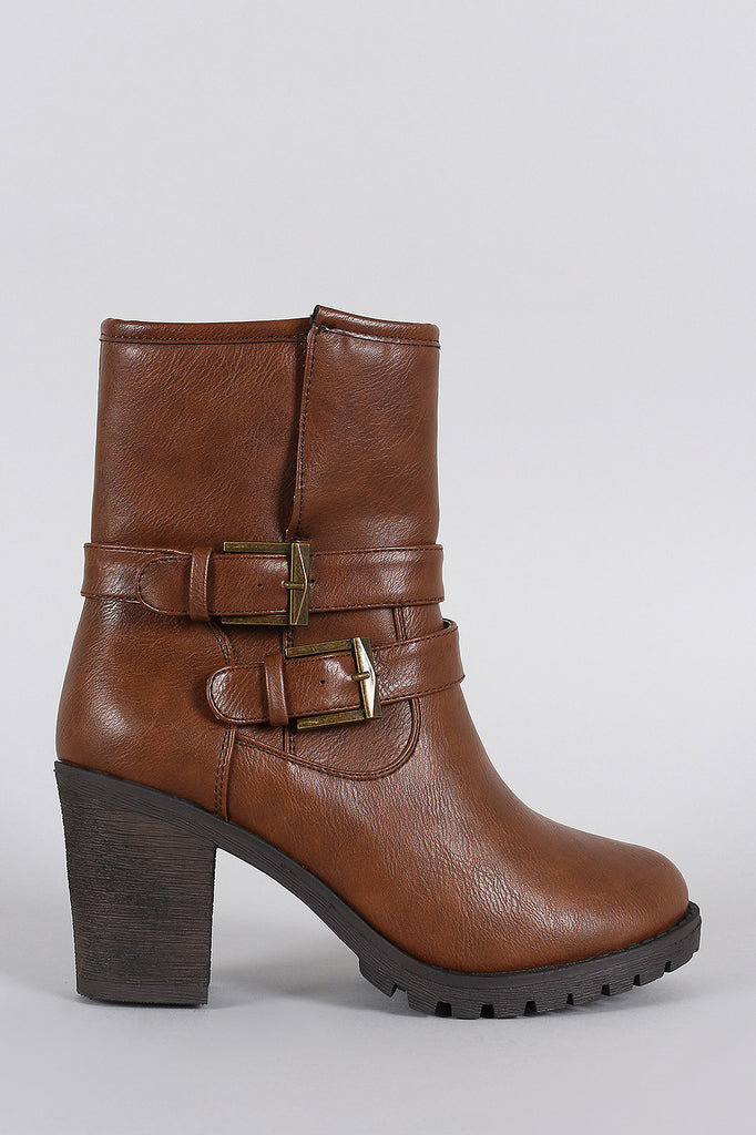 Slit Moto Lug Chunky Heel Ankle Boots