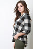 Plaid Split V-Neck Long Sleeves Top