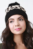 Leopard Knit Pom Pom Beanie