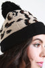 Leopard Knit Pom Pom Beanie