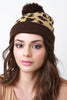 Leopard Knit Pom Pom Beanie