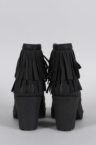 Liliana Fringe Cuff Lug Chunky Heel Work Boots