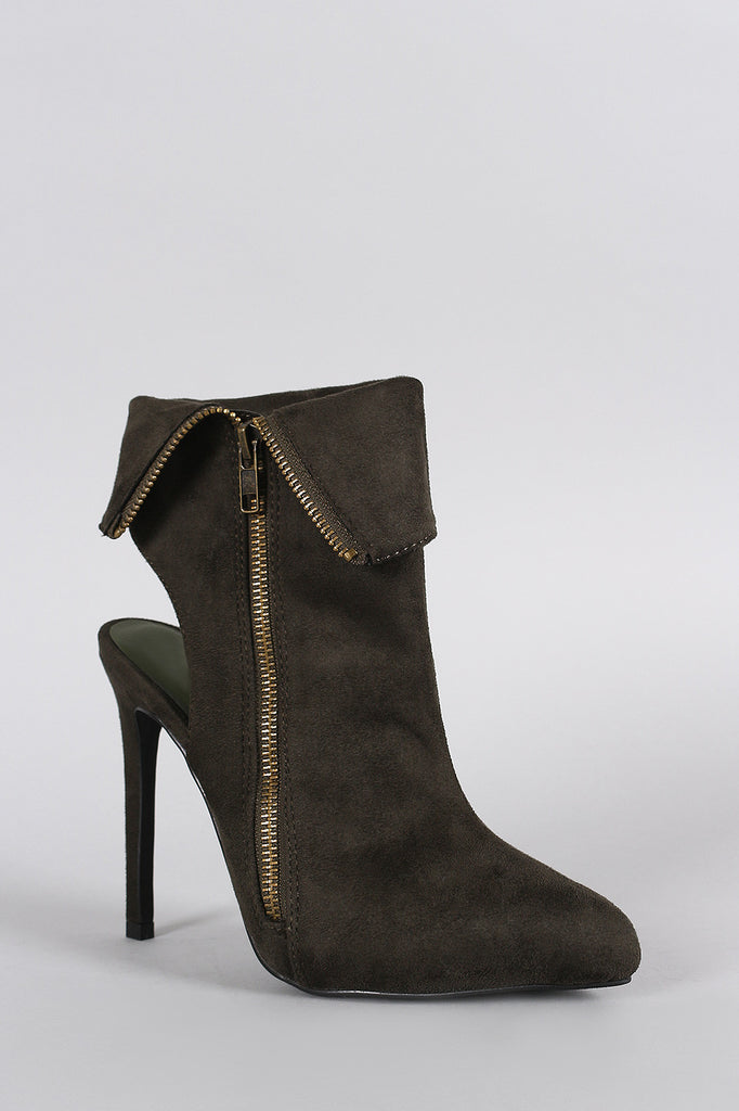 Suede Pointy Toe Collar Cutout Stiletto Heel Booties