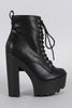 Breckelle Round Toe Chunky Platform Heeled Lace Up Booties