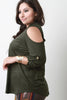Button Up Suede Cold Shoulder Top