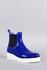 Qupid Elastic Gore Round Toe Low Wedge Rain Boots