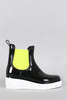 Qupid Elastic Gore Round Toe Low Wedge Rain Boots