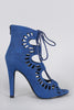 Delicious Perforated Lace Up Open Toe Heel