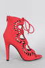 Delicious Perforated Lace Up Open Toe Heel