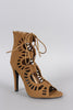 Delicious Perforated Lace Up Open Toe Heel