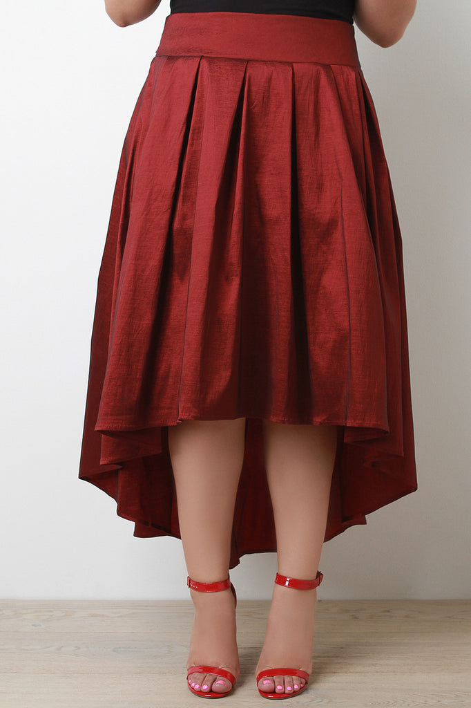 Pleated Taffeta High-Low Skirt