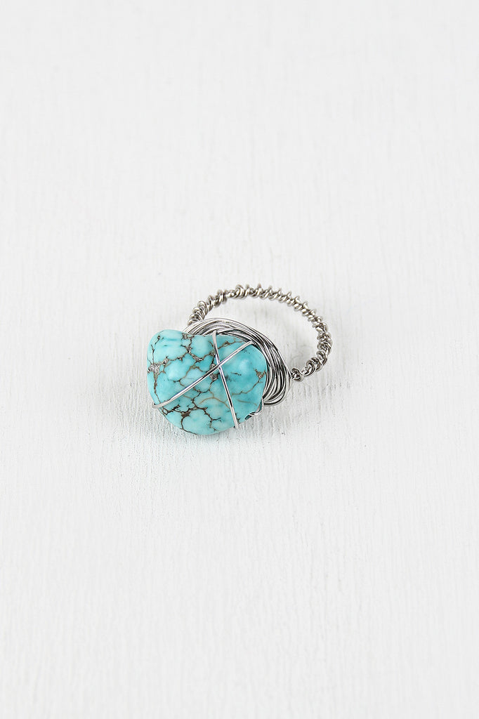 Faux Turquoise Stone Wire-Wrapped Ring