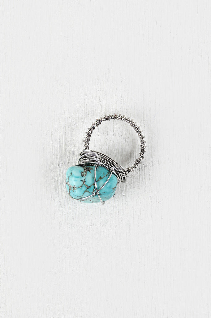 Faux Turquoise Stone Wire-Wrapped Ring