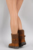 Bamboo Sweater Cuff Buckled Flat Ankle Boots