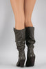 Round Toe Slouchy Chunky Heeled Knee High Boots