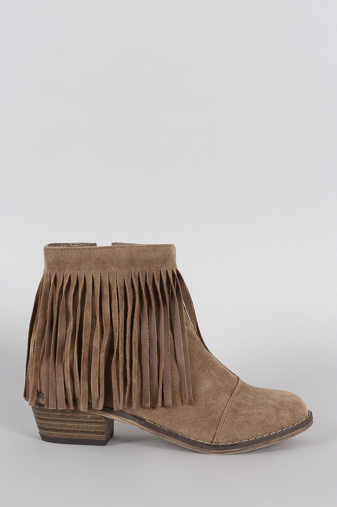 Breckelle Suede Fringe Round Toe Cowgirl Ankle Boots