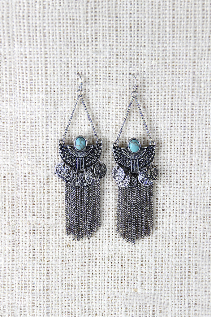 Ancient Semi-Circle Fringe Chain Earrings