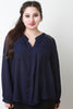 Metallic Woven-Inset Long Sleeves Peasant Top