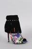 Studded Fringe Snake Print Peep Toe Stiletto Booties