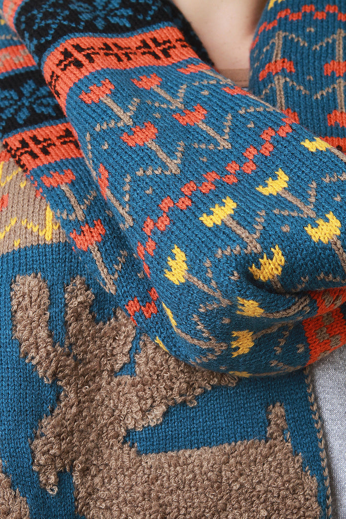 Loop Knit Reindeer Fair Isle Scarf