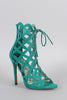 Liliana Suede Caged Intricate Laser-Cut Lace Up Heel