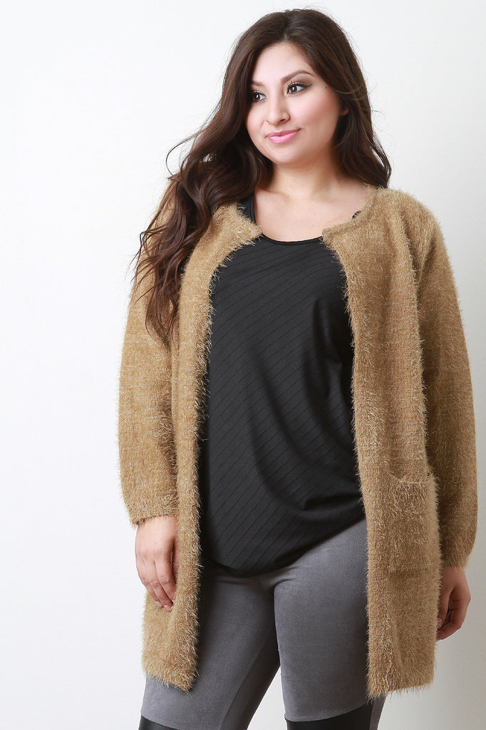 Plush Metallic Knit Pocket Cardigan