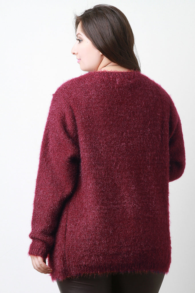 Plush Knit Open Flap Collar Cardigan