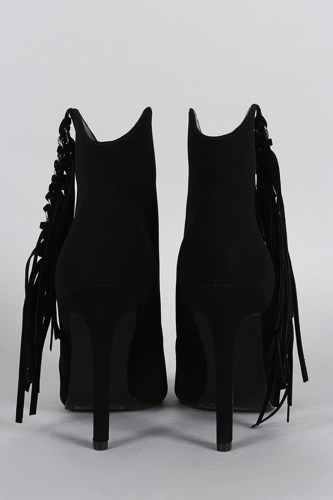 Fringe Chained Peep Toe Stiletto Booties