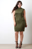 Mock Neck Banded Side Suede Dress