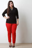 Button Tab Quarter Sleeve Ribbed Mock Neck Top
