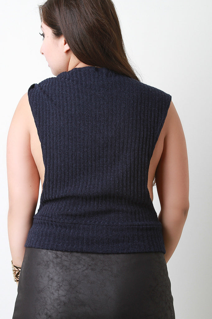 Ribbed Knit Dropped Arm Hole Round Neck Top