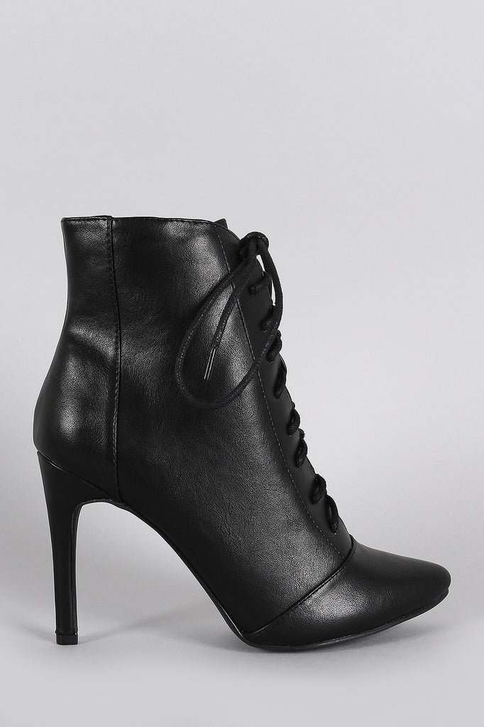 Breckelle Pointy Toe Lace Up Heeled Ankle Boots