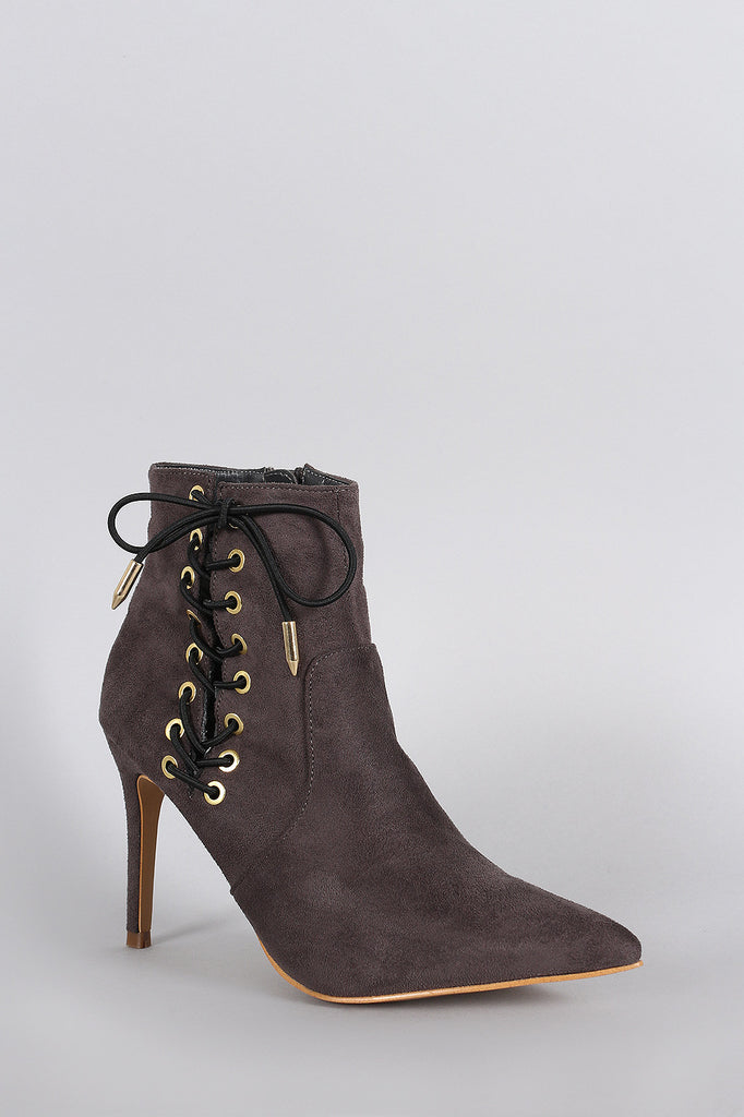 Shoe Republic LA Corset Lace Up Pointy Toe Booties