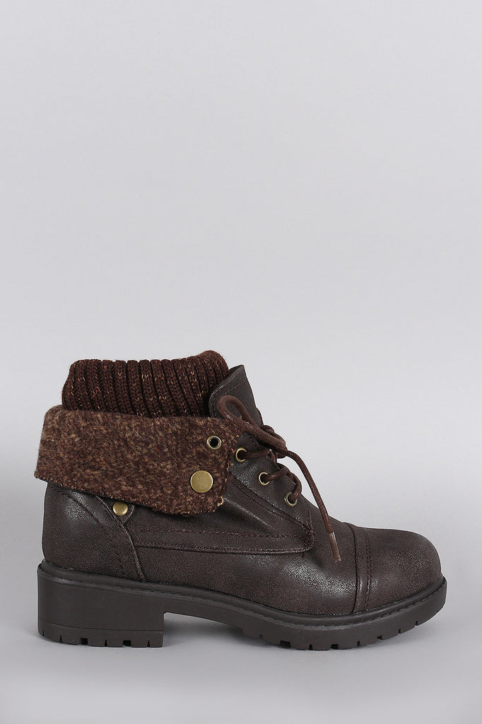 Bamboo Combat Sweater Cuff Lace-Up Booties