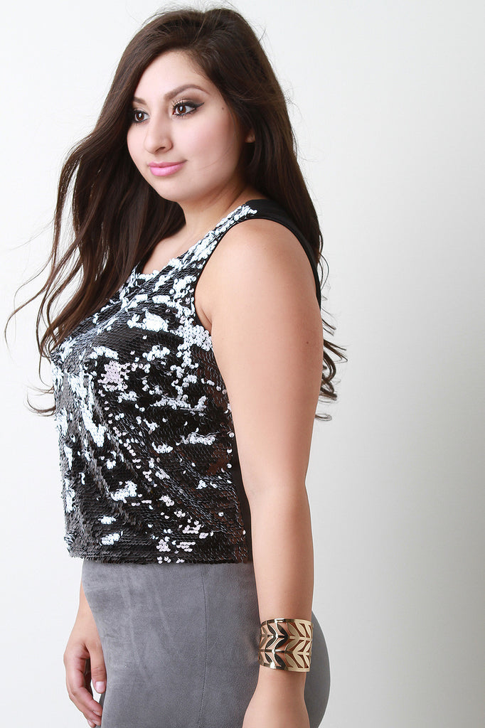 Two-Tone Sequined Sleeveless Top