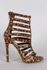Liliana Leopard Strappy Caged Open Toe Heel