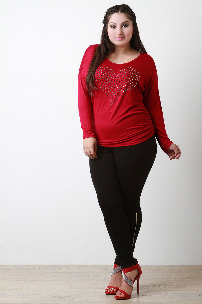 Rhinestone Heart Jersey Knit Top