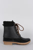 Shearling Cuff Round Toe Lace Up Duck Ankle Boots