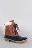 Shearling Cuff Round Toe Lace Up Duck Ankle Boots