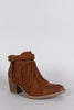 Qupid Fringe Side Cutout Chunky Heeled Booties