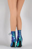Liliana Hologram Snakeskin Lace Up Peep Toe Heel